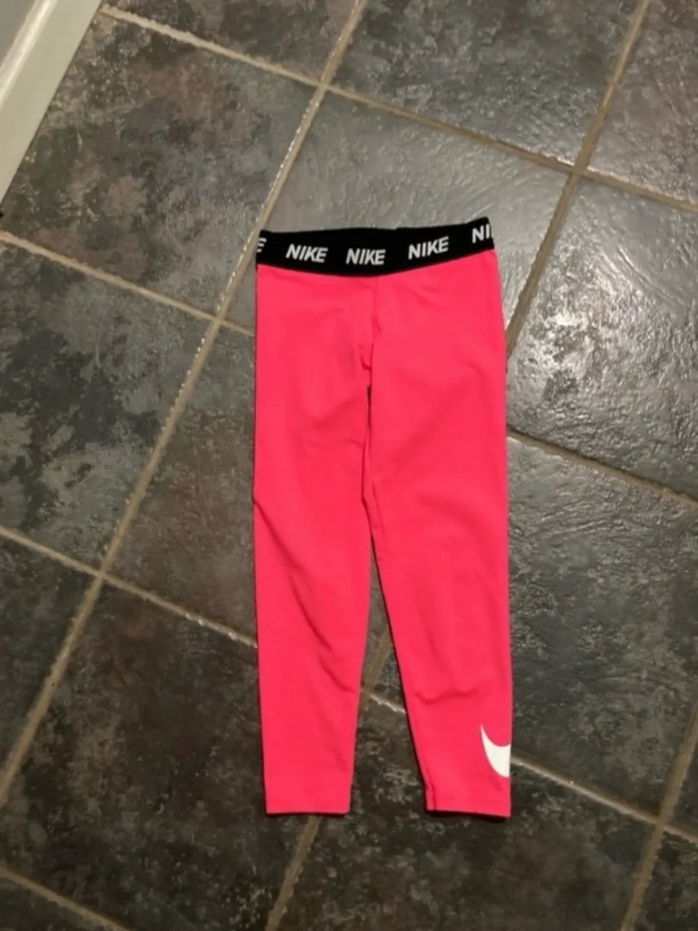 Nike Girls Hot Pink Elastic-Waist Leggings with White Swoosh Size S